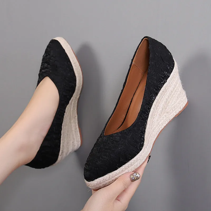 Elegant Women Pumps Retro Wedge Heel 8cm