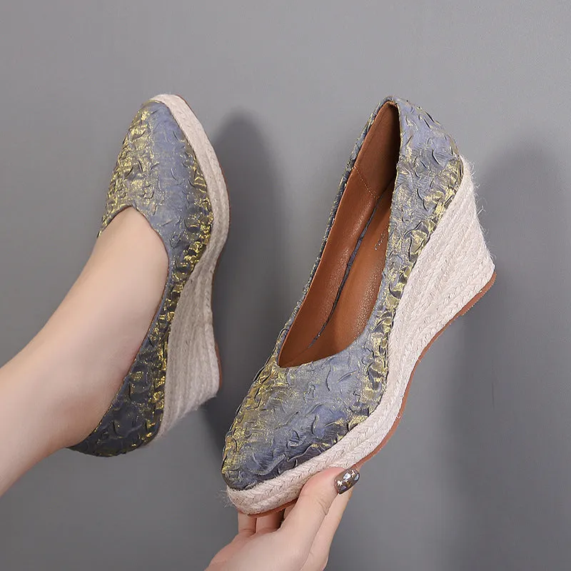 Elegant Women Pumps Retro Wedge Heel 8cm