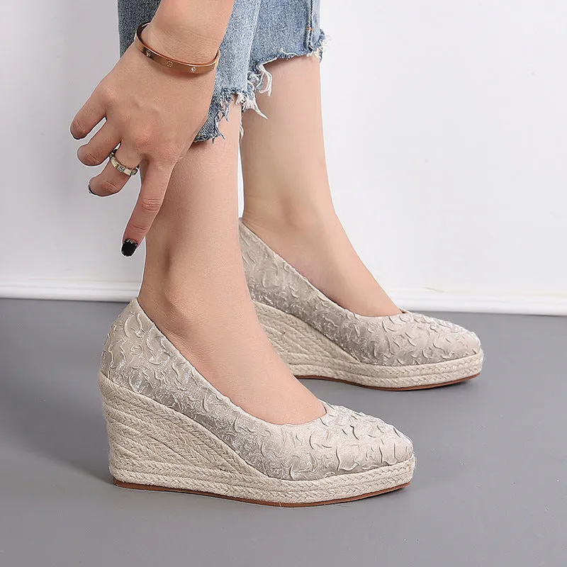 Elegant Women Pumps Retro Wedge Heel 8cm