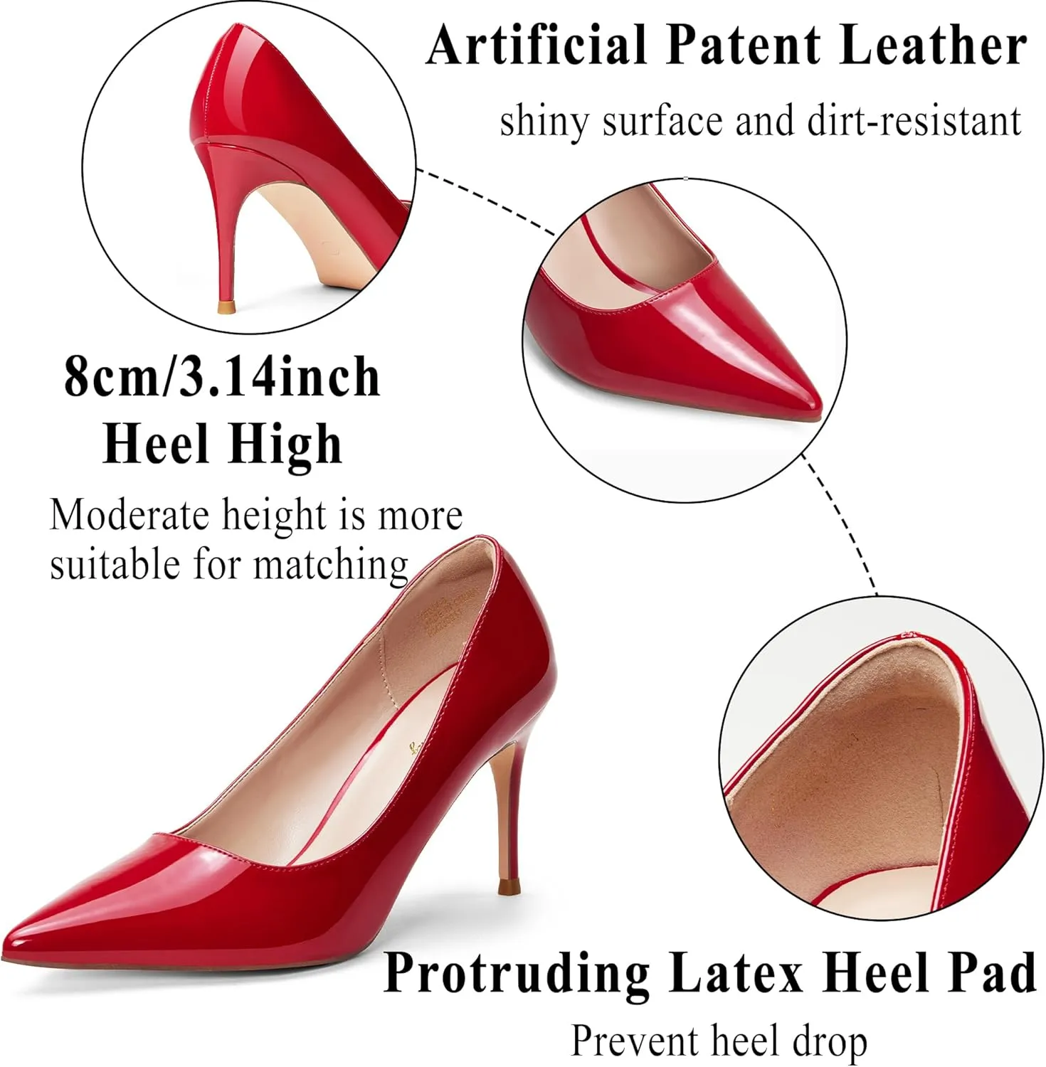 Elisabet Tang 3 in Classic Pointy Pull on Heeled Wedding Pumps - Comfortable Stiletto Closed Toe Dress Heels for Prom Work