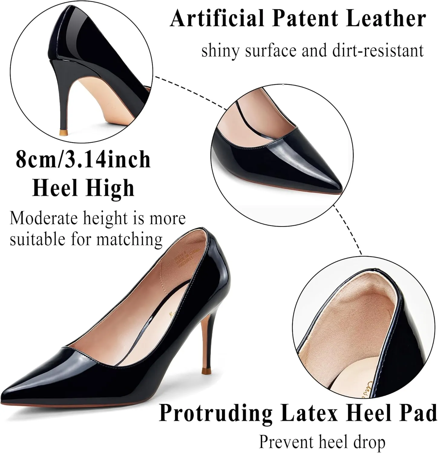 Elisabet Tang 3 in Classic Pointy Pull on Heeled Wedding Pumps - Comfortable Stiletto Closed Toe Dress Heels for Prom Work