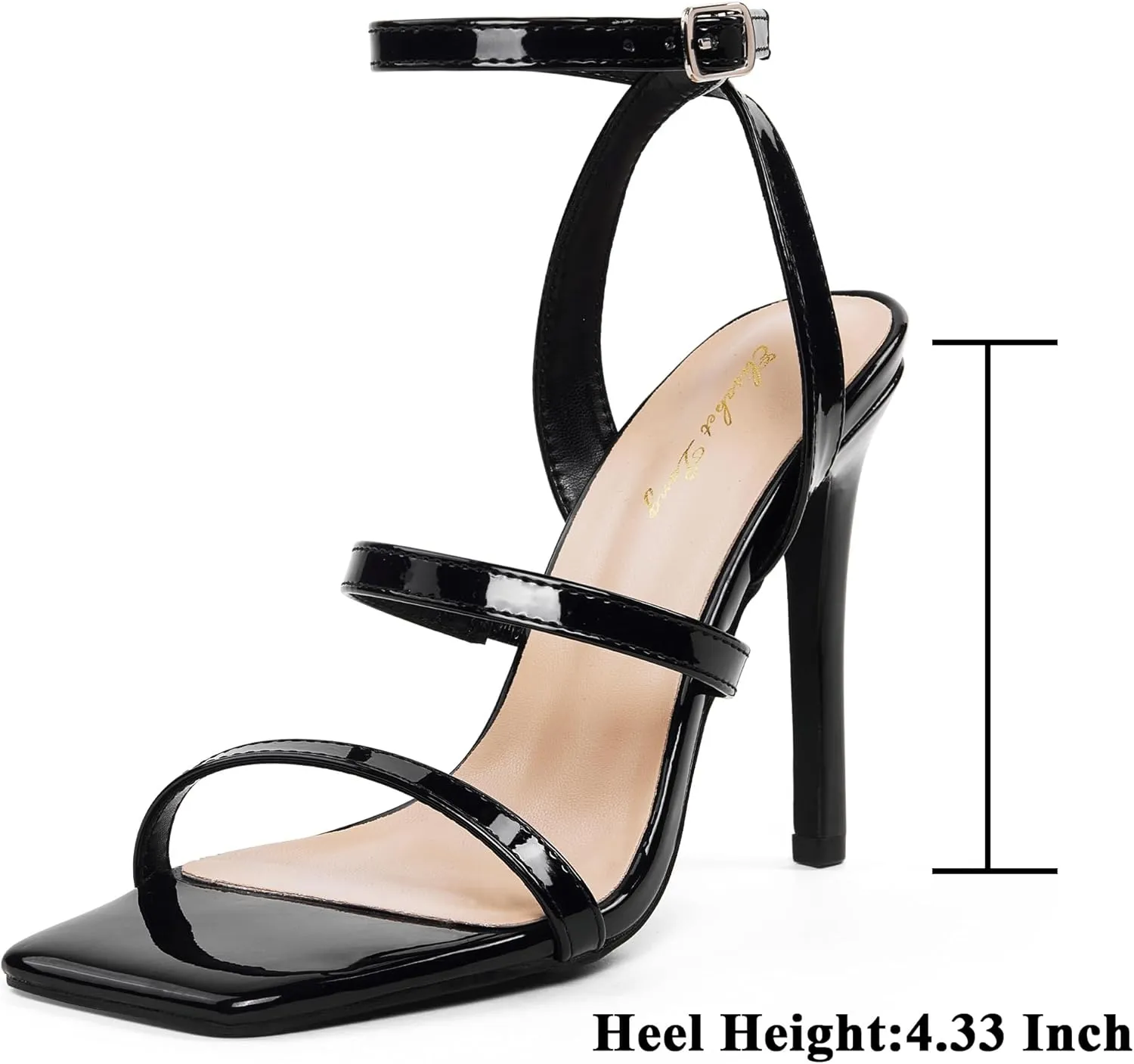 Elisabet Tang Elegant Black High Heeled Sandals for Women – Adjustable Straps, Square Toe, Stiletto Pumps for Party, Evening, and Formal Occasions