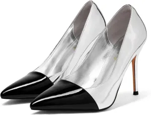 Elisabet Tang Elegant Women's Pumps Two-Tone 4 inch High Heel Pointed Toe Slip on Stiletto Shoes for Office Party Wedding Evening Wear