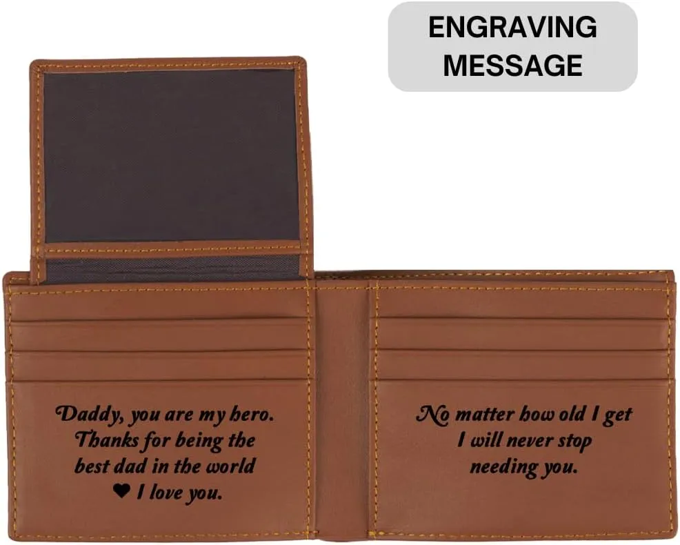 Engrave Custom Men's Leather Bifold Wallet RFID Blocking Front Pocket Security Passcase Cowhide Durable Extra Capacity Billfold 6 Credit Cards with Flip-out ID Window Classic Handmade Gift For Him