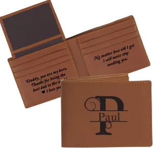 Engrave Custom Men's Leather Bifold Wallet RFID Blocking Front Pocket Security Passcase Cowhide Durable Extra Capacity Billfold 6 Credit Cards with Flip-out ID Window Classic Handmade Gift For Him