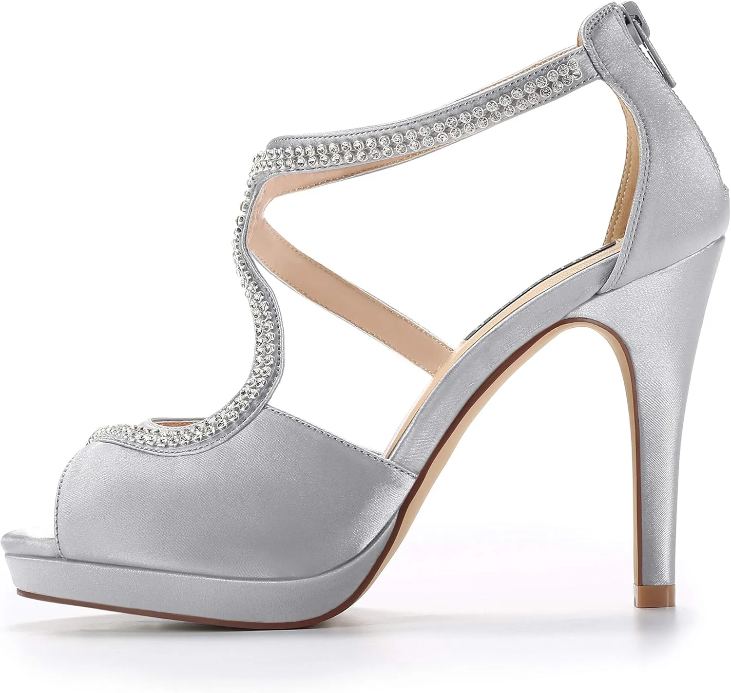 ERIJUNOR High Heel Sandals Peep Toe S-Strap Prom Wedding Evening Shoes