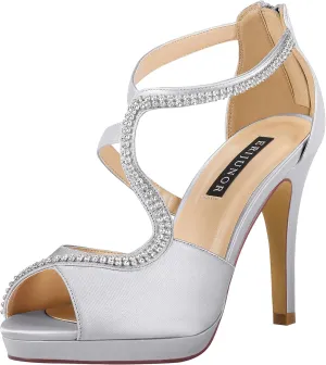 ERIJUNOR High Heel Sandals Peep Toe S-Strap Prom Wedding Evening Shoes