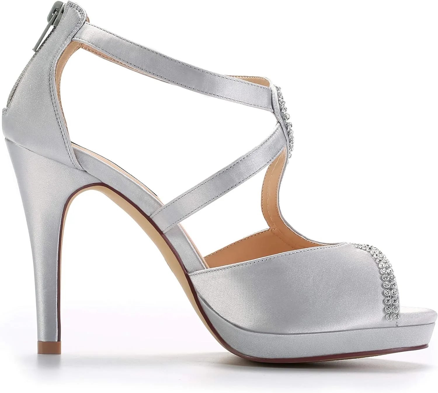 ERIJUNOR High Heel Sandals Peep Toe S-Strap Prom Wedding Evening Shoes