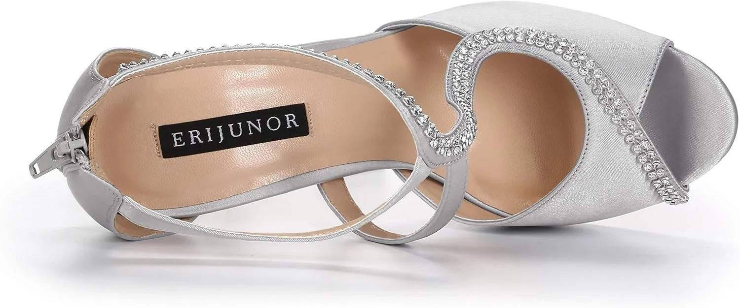 ERIJUNOR High Heel Sandals Peep Toe S-Strap Prom Wedding Evening Shoes