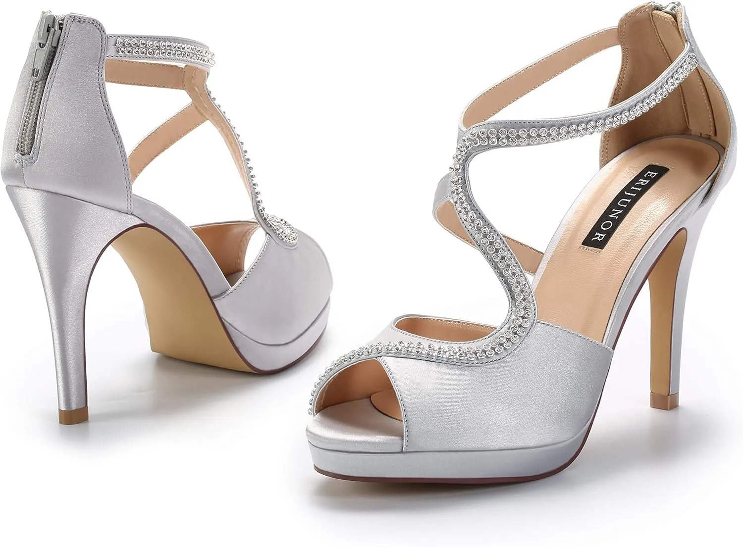 ERIJUNOR High Heel Sandals Peep Toe S-Strap Prom Wedding Evening Shoes