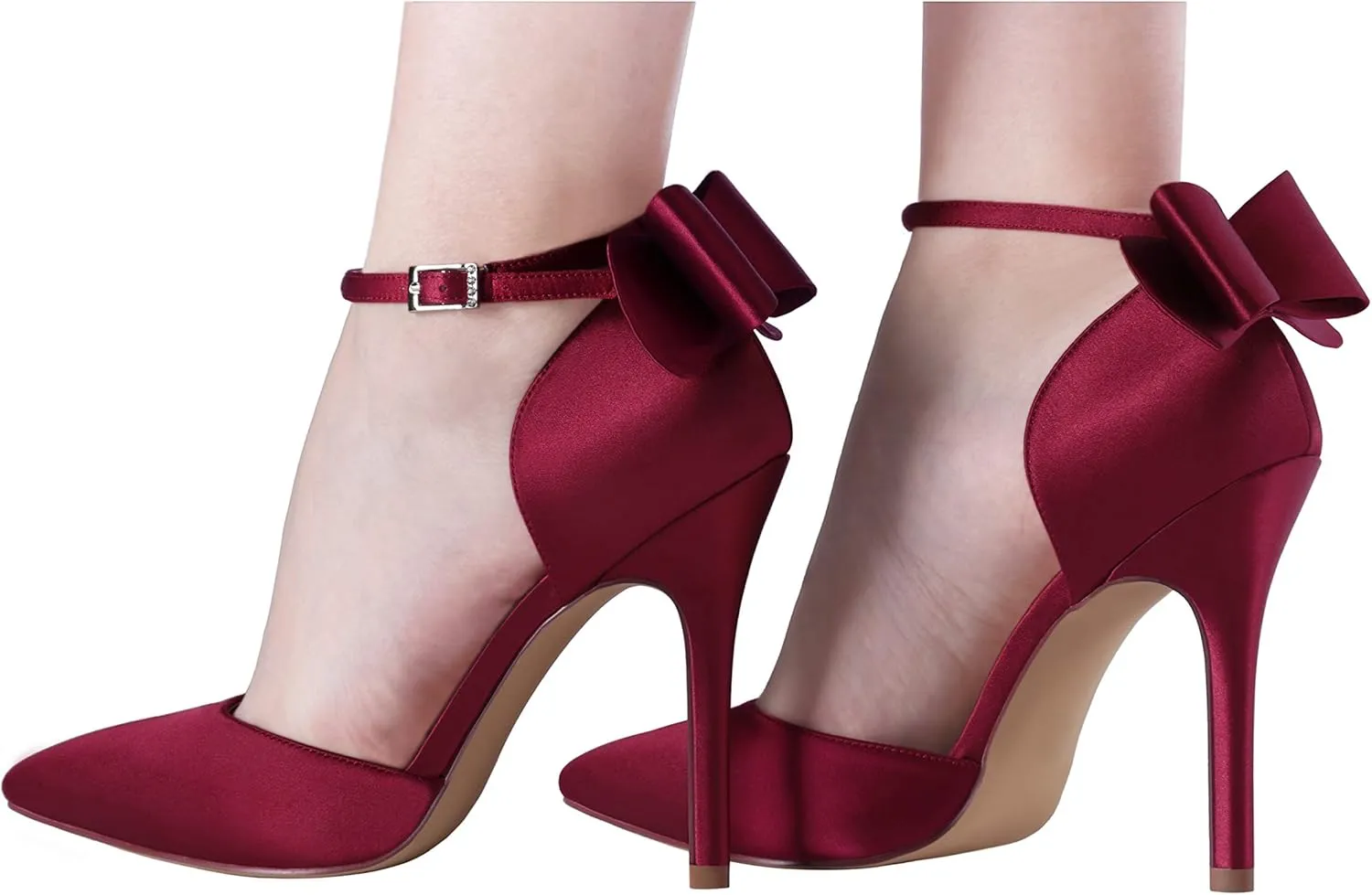 ERIJUNOR Women High Heel Bow Ankle Strap Evening Party Dance Wedding Satin Shoes
