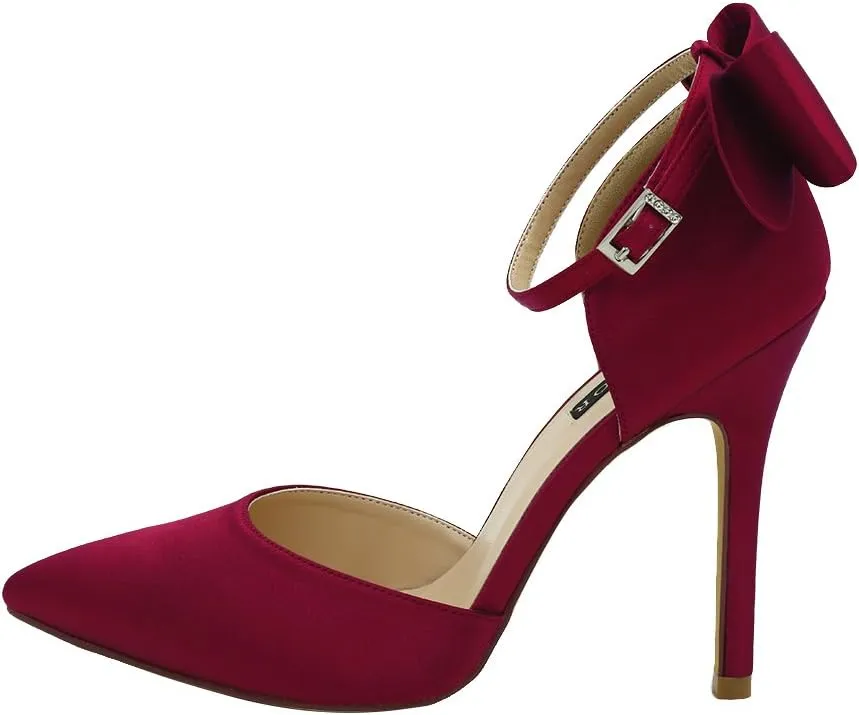 ERIJUNOR Women High Heel Bow Ankle Strap Evening Party Dance Wedding Satin Shoes