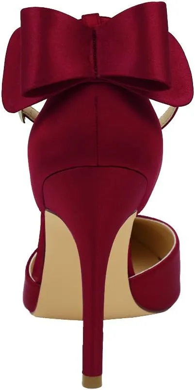 ERIJUNOR Women High Heel Bow Ankle Strap Evening Party Dance Wedding Satin Shoes