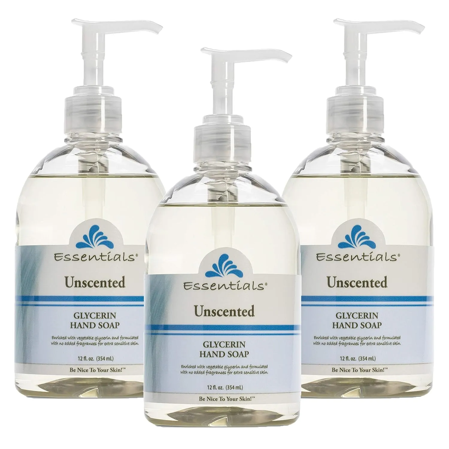 Essentials by Clearly Natural Glycerin Liquid Hand Soap, Unscented, 12-Fluid Ounce, Pack of 3