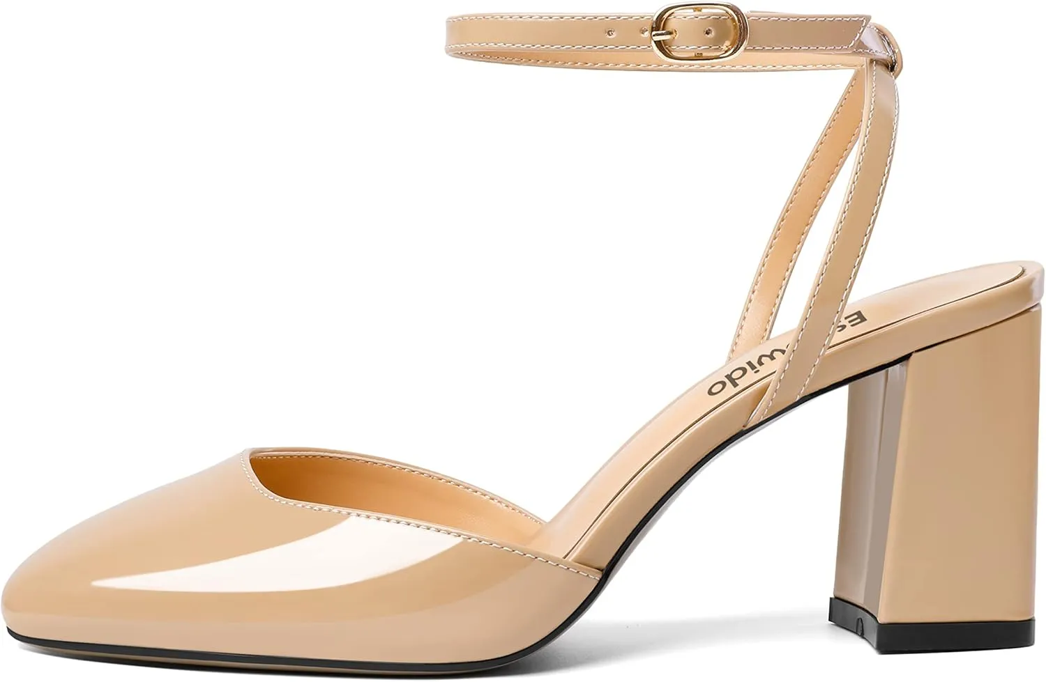 Esvowido Women's Slingback Chunky Heel Block High Heel Pumps Square Toe Adjustable Ankle Strap Sandals Wedding Party Elegant Dress Shoes