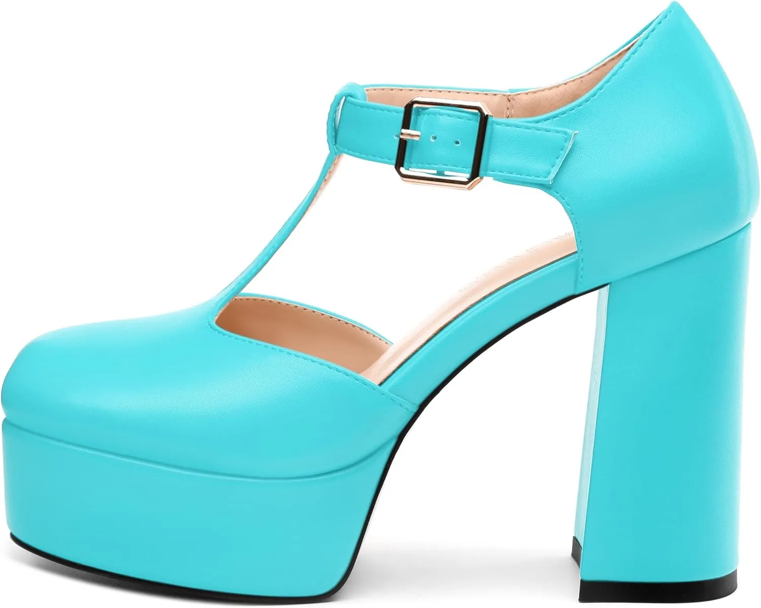 FEMSTEP Women's T-Strap Mary Jane Heels Platform High Block Chunky Square Toe Pumps Party Shopping Dating Daily Wear Dress Shoes