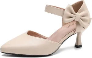 fereshte Women's Bow Kitten Heels Pumps Ankle Strap Dress Wedding Evening Party Shoes