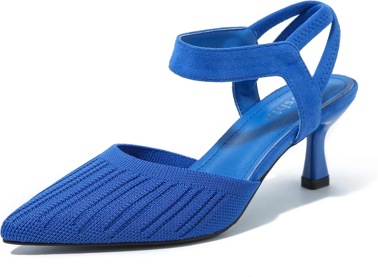 fereshte Women's Low Kitten Heels Knit Pumps Elastic Ankle Strap Slingback Dress Shoes