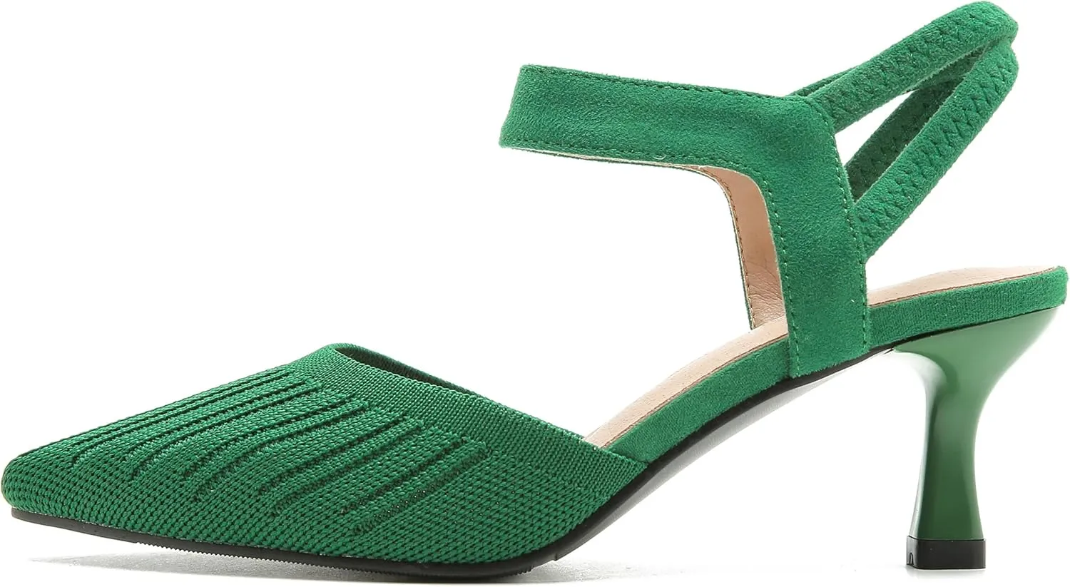 fereshte Women's Low Kitten Heels Knit Pumps Elastic Ankle Strap Slingback Dress Shoes
