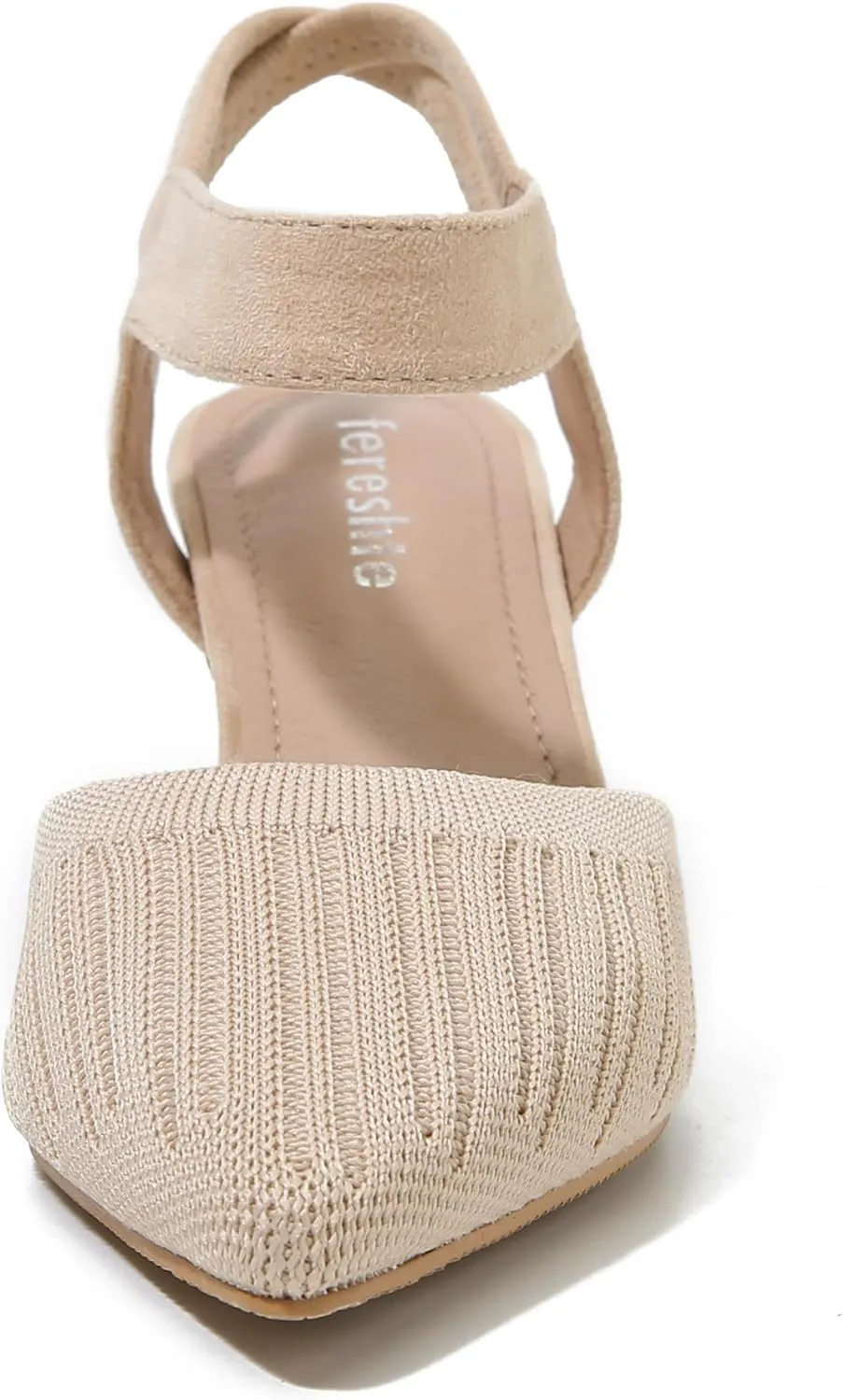 fereshte Women's Low Kitten Heels Knit Pumps Elastic Ankle Strap Slingback Dress Shoes