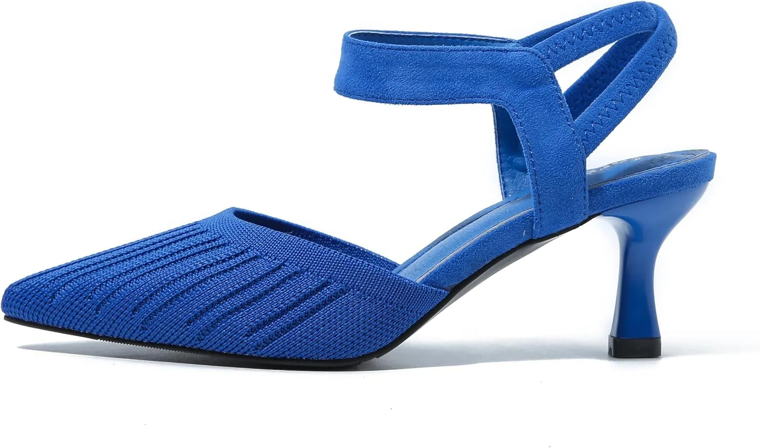 fereshte Women's Low Kitten Heels Knit Pumps Elastic Ankle Strap Slingback Dress Shoes