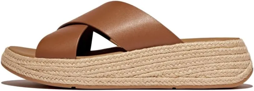 FitFlop Women's F-Mode Espadrille Leather Flatform Cross Slides Wedge Sandal