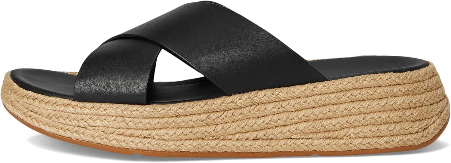 FitFlop Women's F-Mode Espadrille Leather Flatform Cross Slides Wedge Sandal
