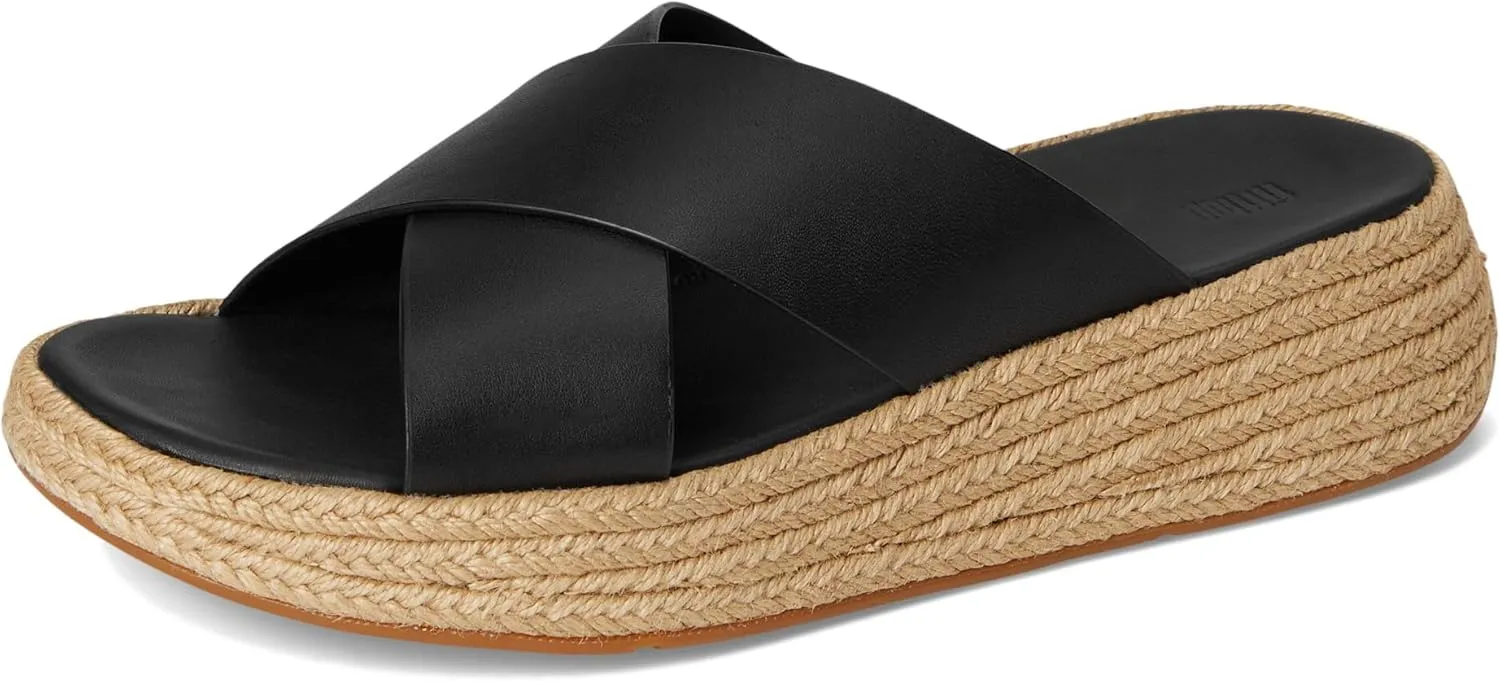 FitFlop Women's F-Mode Espadrille Leather Flatform Cross Slides Wedge Sandal