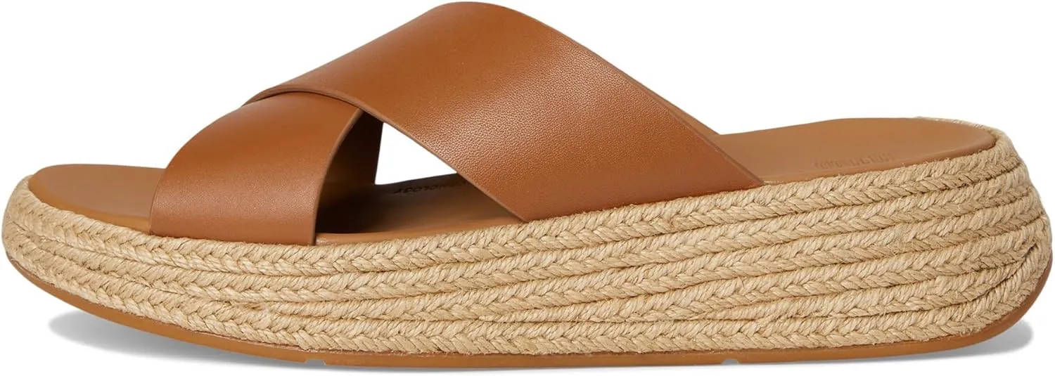 FitFlop Women's F-Mode Espadrille Leather Flatform Cross Slides Wedge Sandal