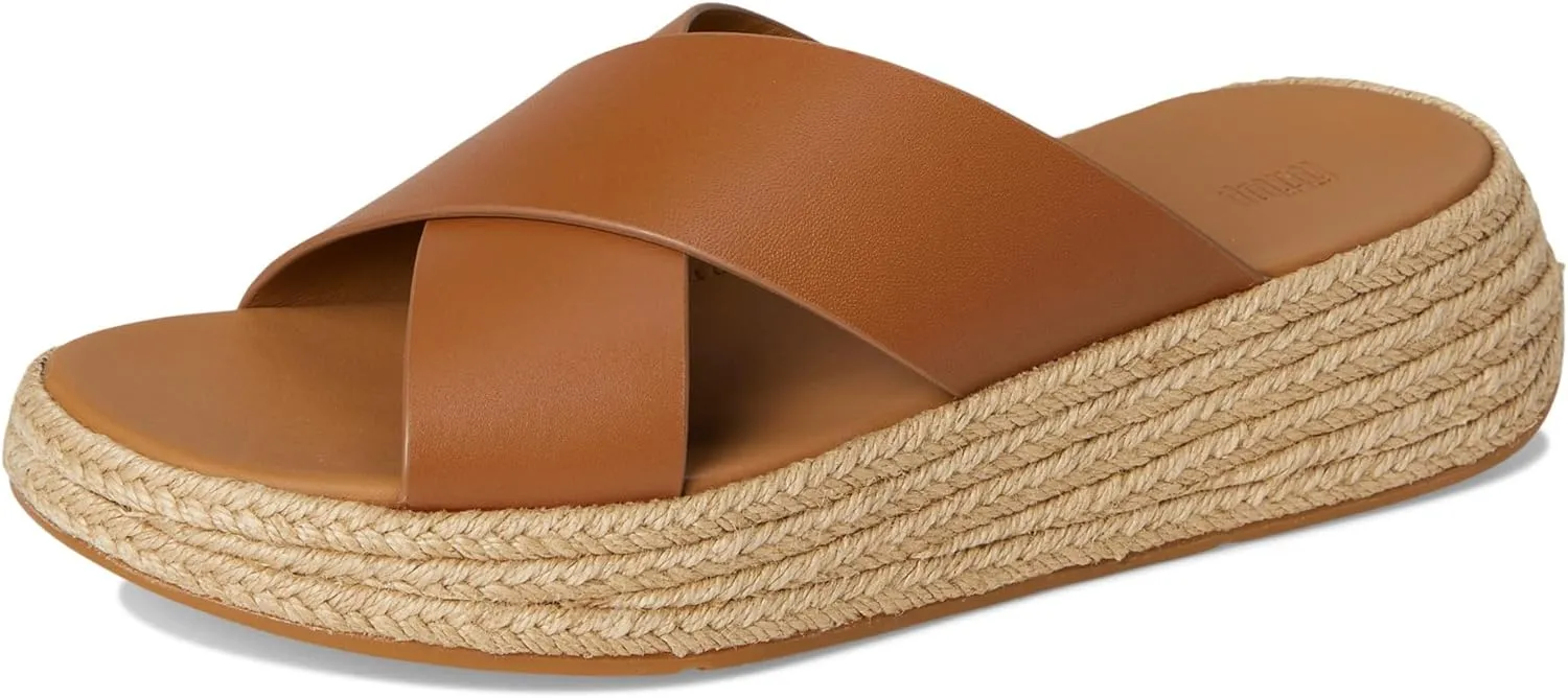 FitFlop Women's F-Mode Espadrille Leather Flatform Cross Slides Wedge Sandal