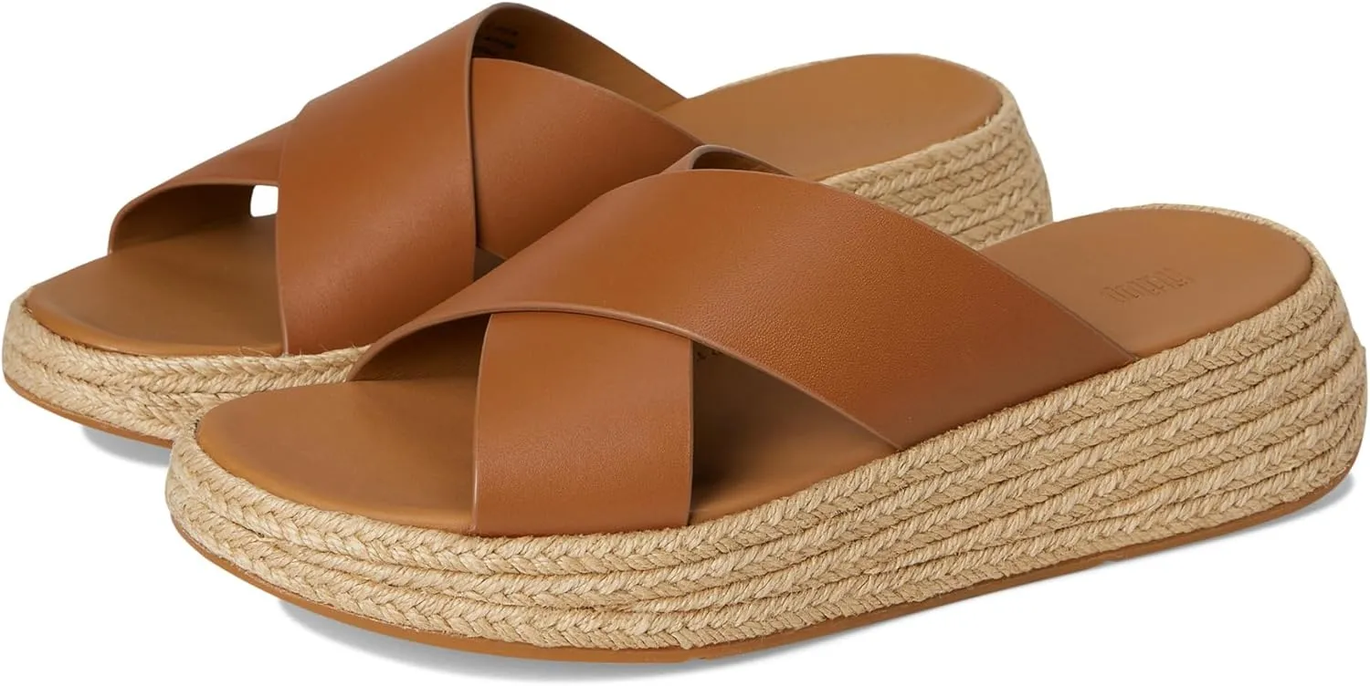 FitFlop Women's F-Mode Espadrille Leather Flatform Cross Slides Wedge Sandal
