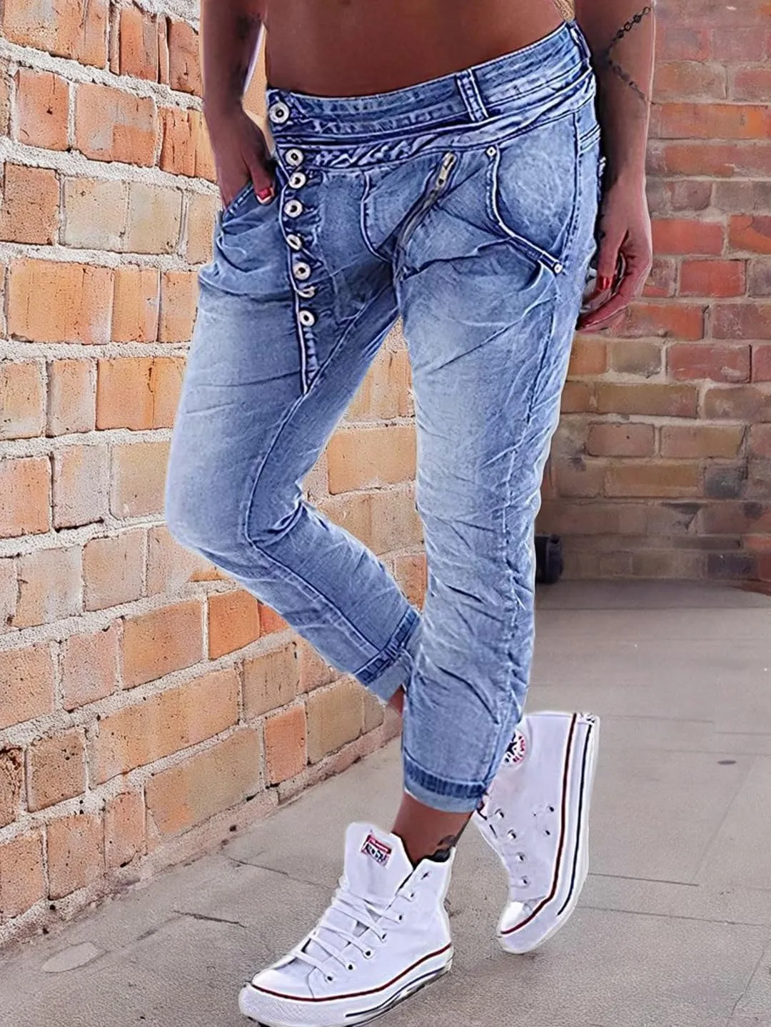 Flamingals Women's Stretchy 90S Vintage Low Waist Bootcut Straight Leg Button Up Jeans