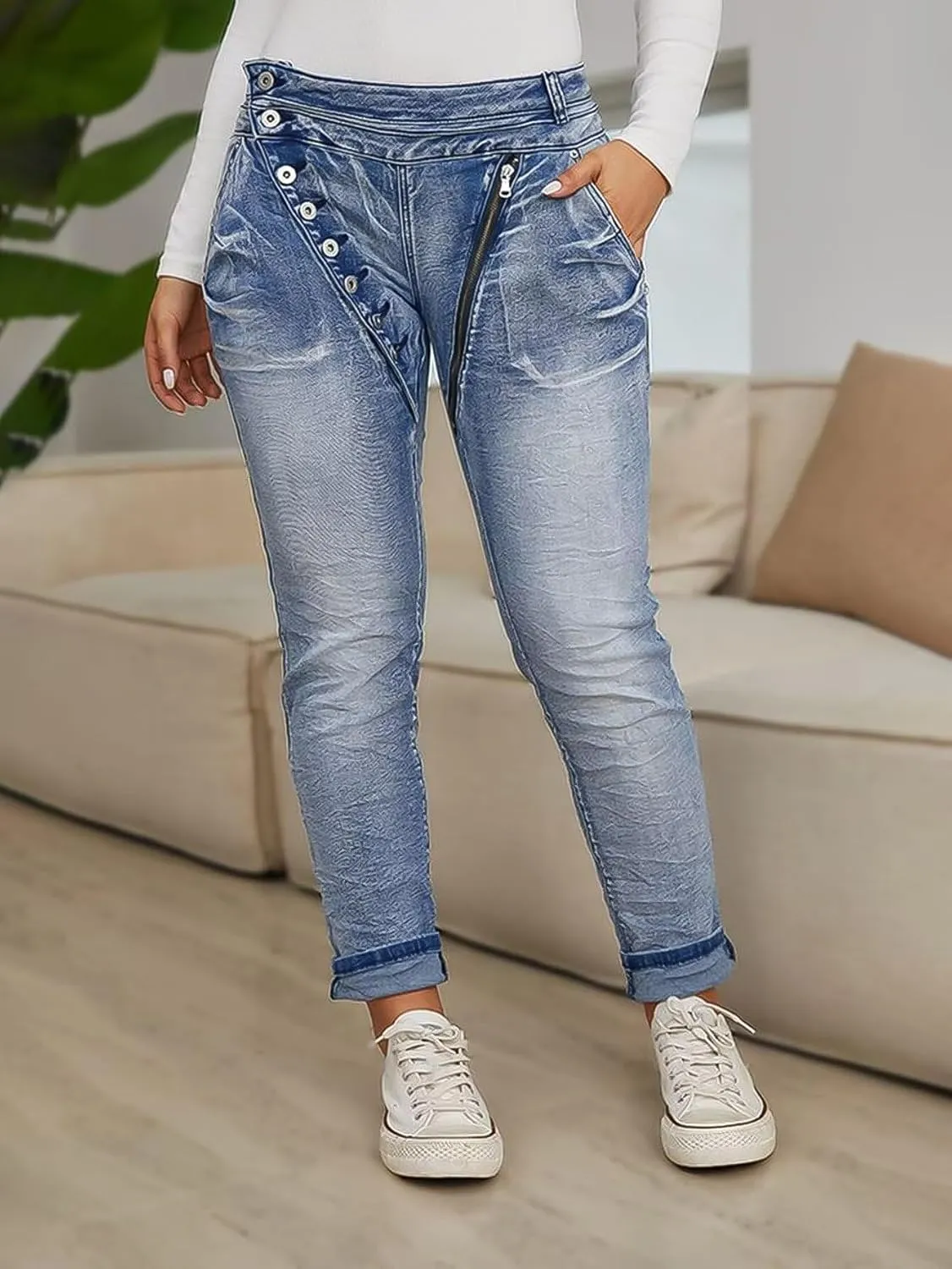 Flamingals Women's Stretchy 90S Vintage Low Waist Bootcut Straight Leg Button Up Jeans