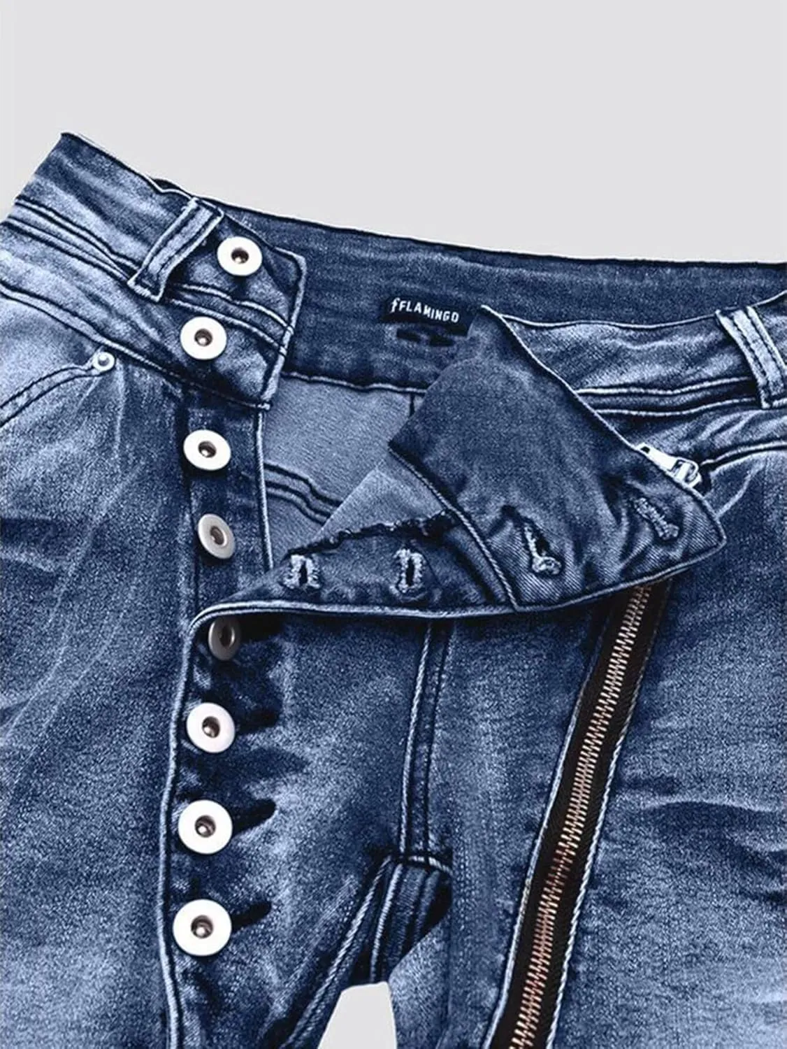 Flamingals Women's Stretchy 90S Vintage Low Waist Bootcut Straight Leg Button Up Jeans