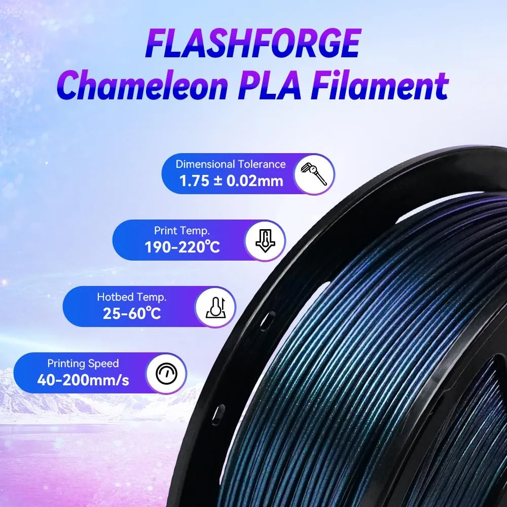 FLASHFORGE 3D Printer Filament Chameleon PLA Color Shift Filament 1.75mm, Changes Color with Light and Angles, 1KG Spool (2.2lbs), Dimensional Accuracy  /- 0.02mm for FDM 3D Printers (Burnt Titanium)