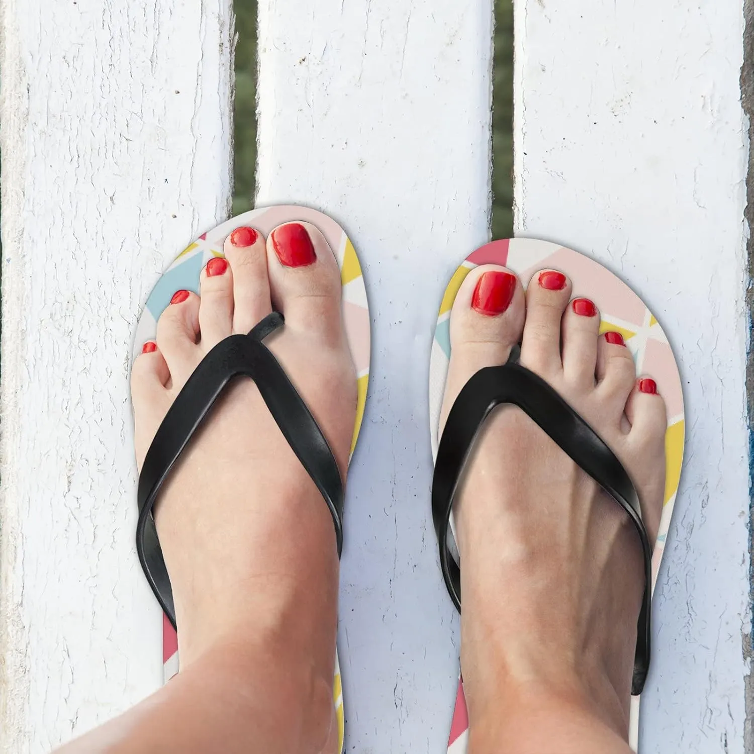 Flip Flops Classic Geometric Striped Triangles Slide Sandals Summer Beach Slippers Thong Sandal Casual Yoga Mat Flat Slides for Women Men