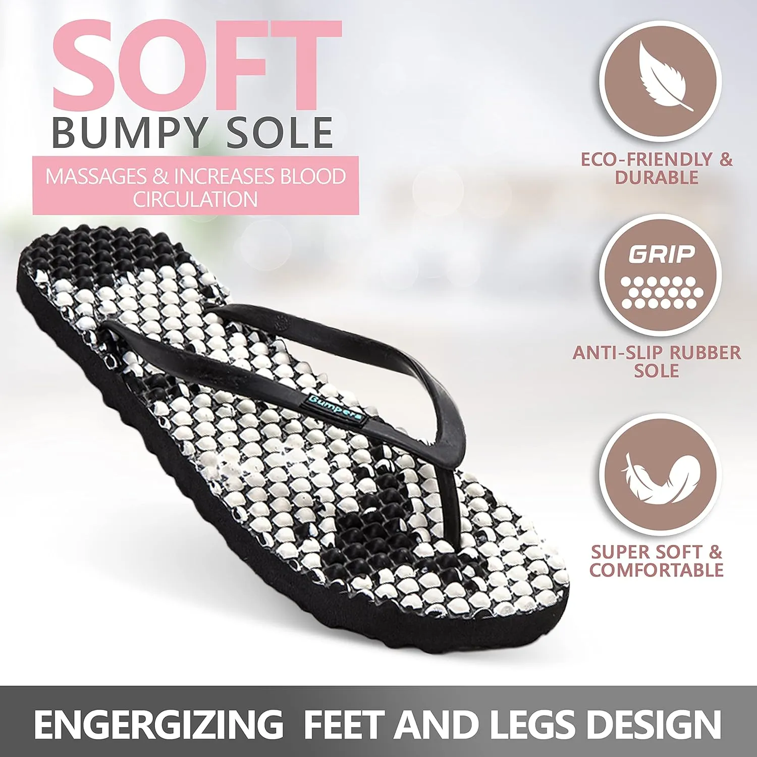 Flip Flops For Women - Beach & Shower Sandals For Womens, Comfortable Massage Acupressure Slippers, Indoor & Outdoor Footwear