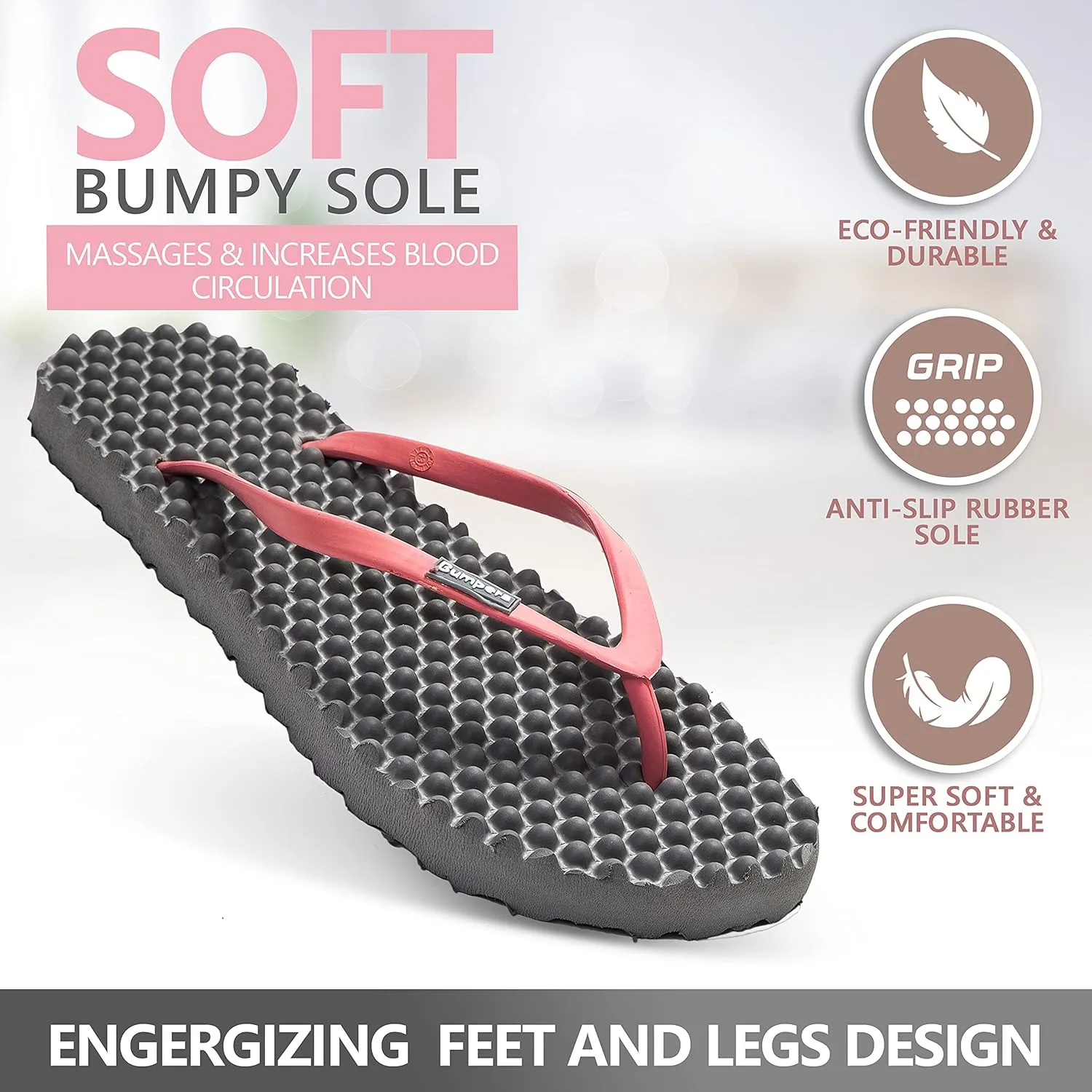 Flip Flops For Women - Beach & Shower Sandals For Womens, Comfortable Massage Acupressure Slippers, Indoor & Outdoor Footwear