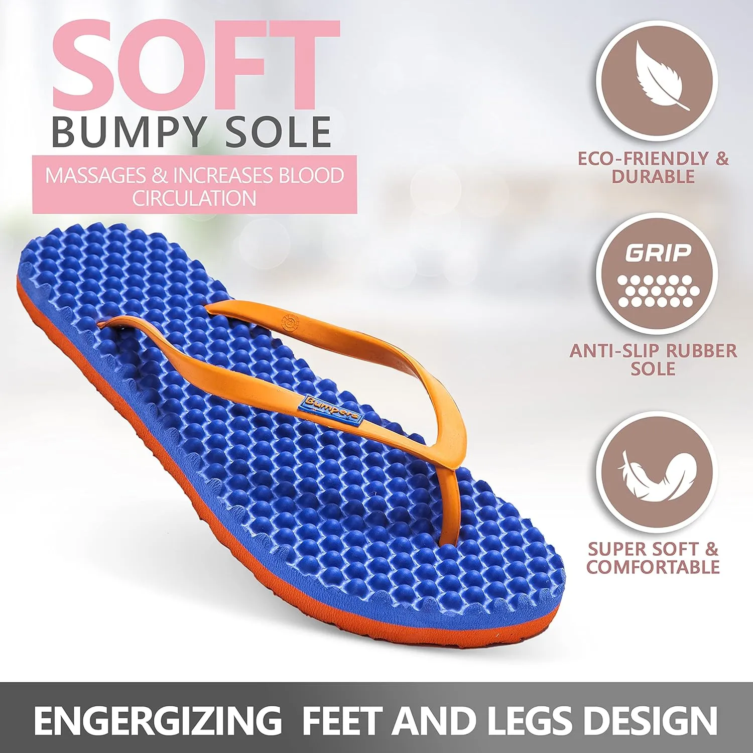 Flip Flops For Women - Beach & Shower Sandals For Womens, Comfortable Massage Acupressure Slippers, Indoor & Outdoor Footwear
