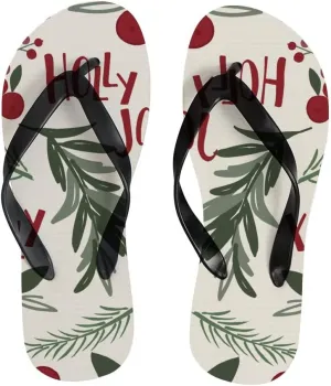 Flip Flops for Women Girls Red Holly Leaf Berries Summer Casual Thong Slippers Slide Flat Sandals for Beach