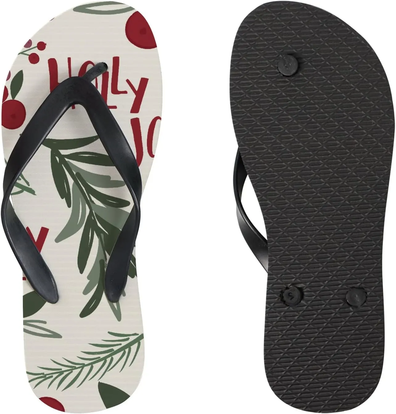 Flip Flops for Women Girls Red Holly Leaf Berries Summer Casual Thong Slippers Slide Flat Sandals for Beach