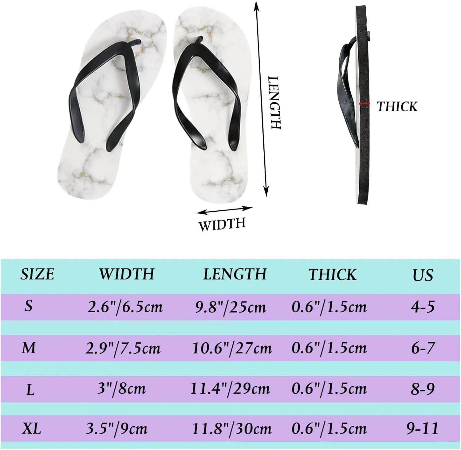 Flip Flops for Women Girls White Marble Gold Texture Summer Casual Thong Slippers Slide Flat Sandals for Beach