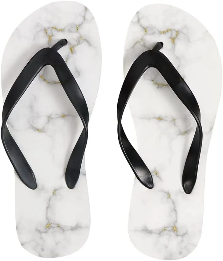 Flip Flops for Women Girls White Marble Gold Texture Summer Casual Thong Slippers Slide Flat Sandals for Beach