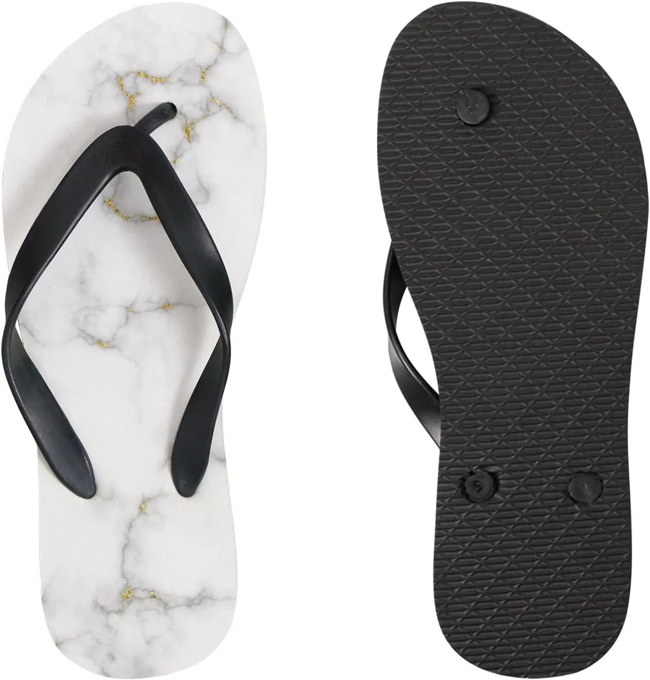 Flip Flops for Women Girls White Marble Gold Texture Summer Casual Thong Slippers Slide Flat Sandals for Beach