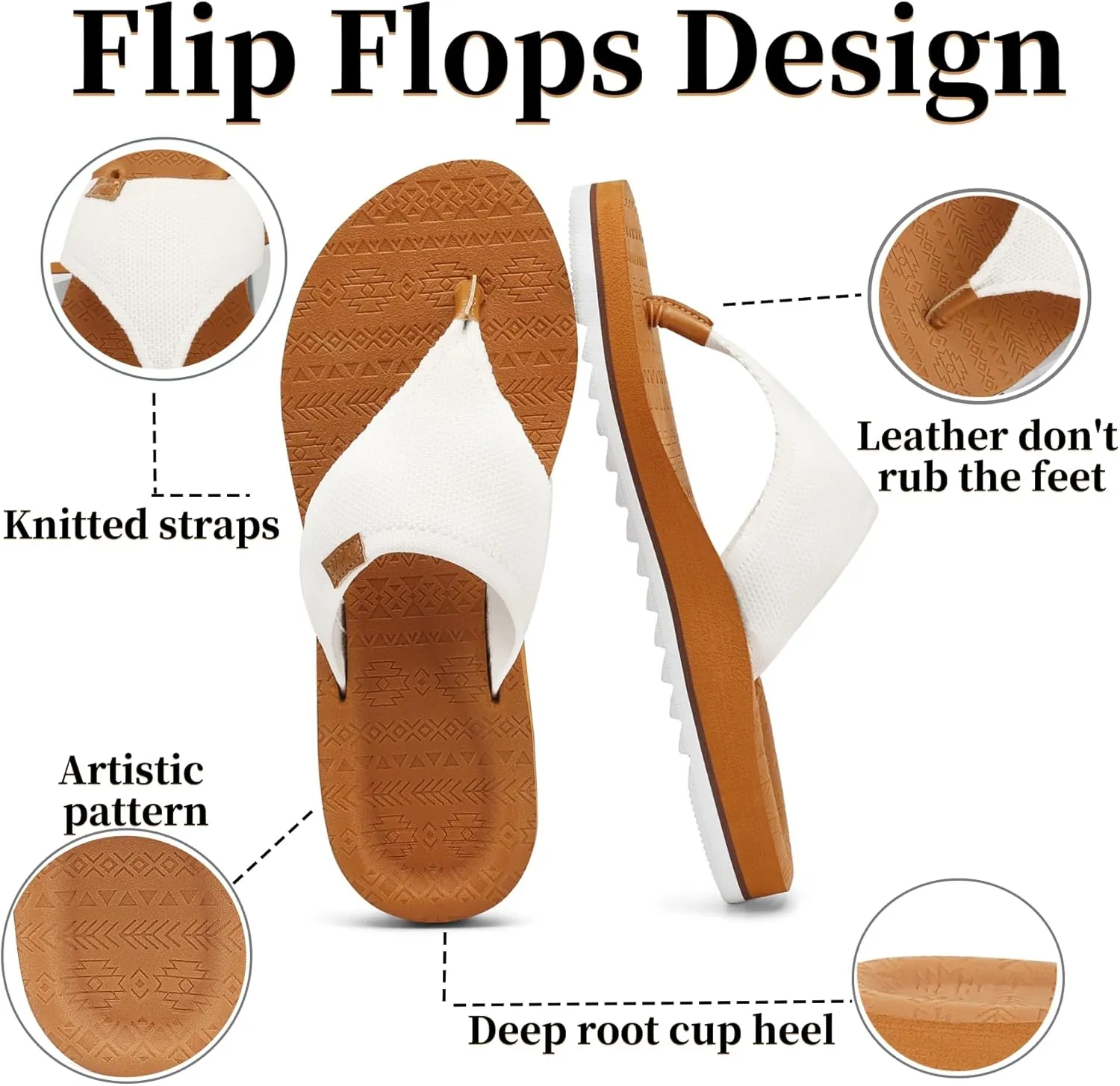Flip Flops for Women Sandals for Woman with Arch Support Braided Beach Yoga Mat Comfortable Lightweight Outdoor Indoor