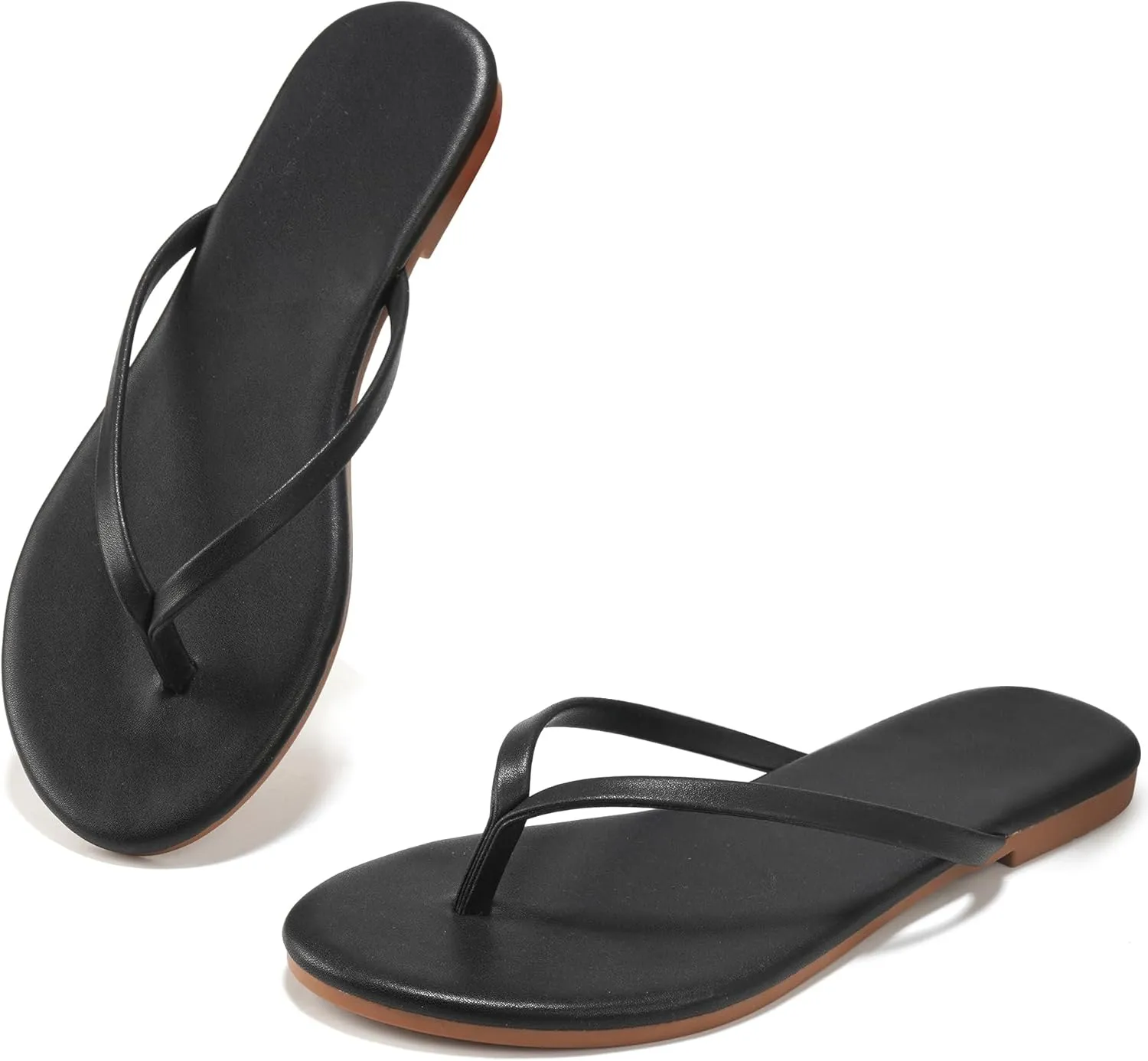 Flip Flops Sandals for Women, Summer Fashion Leather Slippers, Lightweight Comfortable Beach Sandals Slip On Flat Dressy Size 6-10
