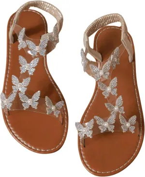 Floerns Women's Elegant Rhinestone Butterfly Transparent Elastic Strap Summer Flat Sandals