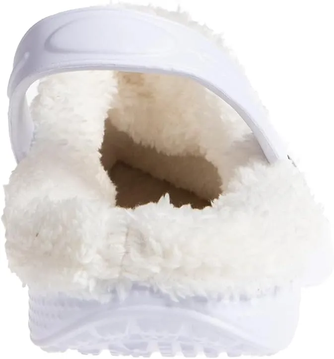 Foamwalk Women's Comfortable Furry Solid and Bubble Heel Platform Clogs with Faux Fur Lining - Fur Lined Clogs for Women