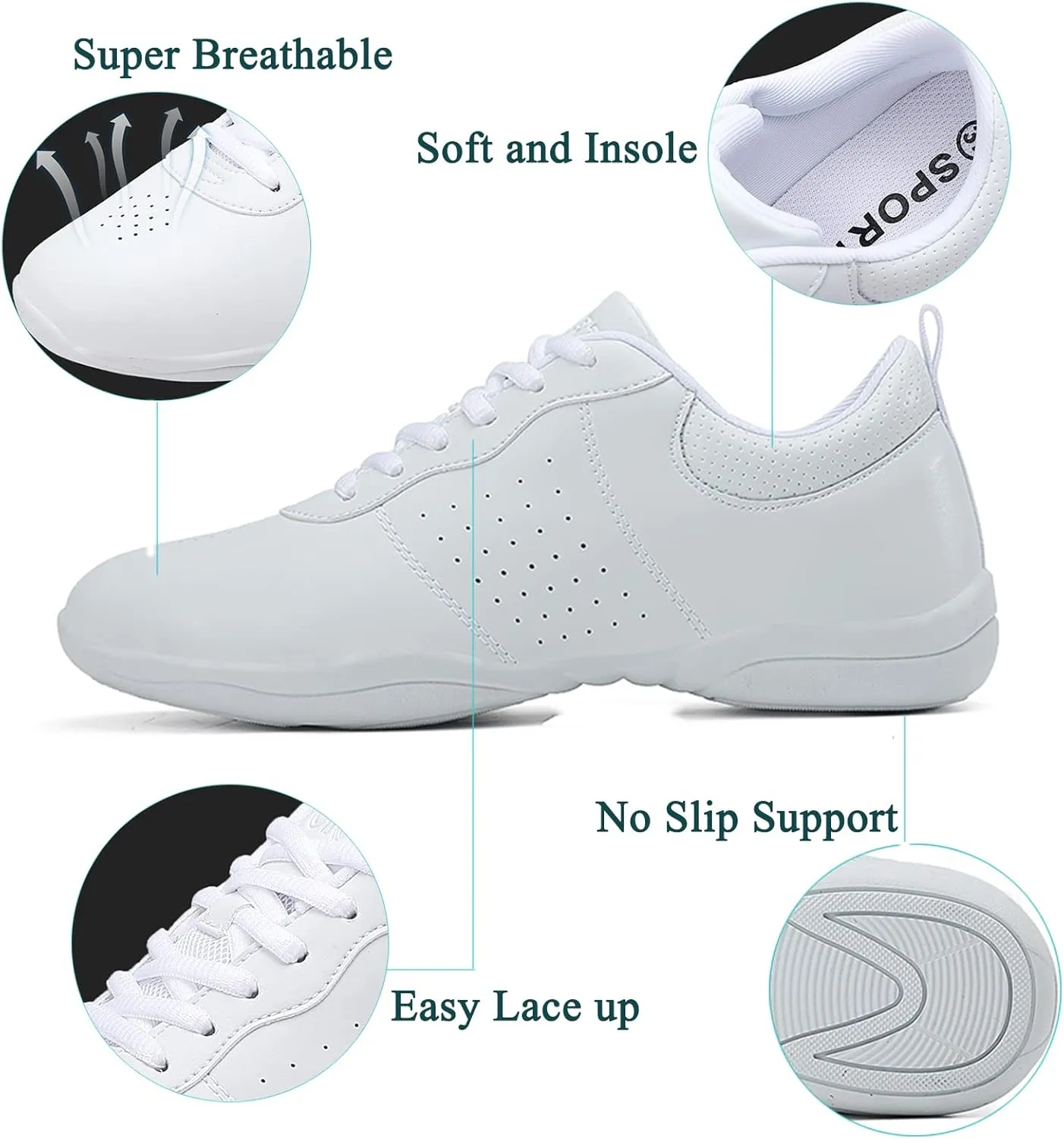 FOFOWHAT Girls White Cheer Shoes Youth Cheerleading Dance Sneaker Training Competition for Women Girls' Cheerleading Shoes