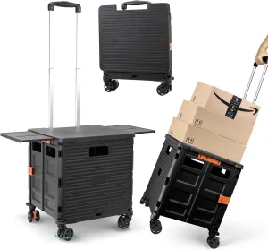 Foldable Utility Cart Folding Portable Rolling Crate with Magnetic Extended Lid,360°Rotate Wheels,176LBS Load Capacity,Heavy Duty Durable Dolly Cart for Teacher Tourist Shopping Office Outdoor